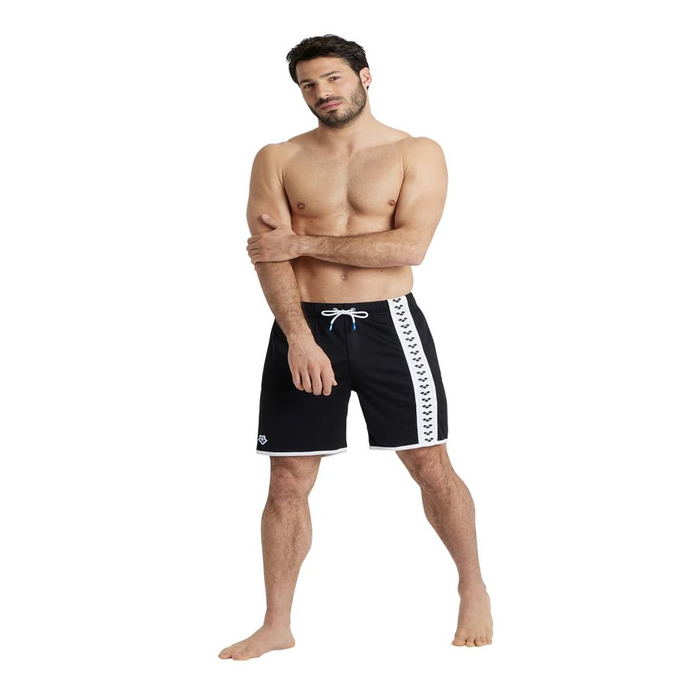 ARENA Men's Icons Beach Bermuda Logo Swim Trunk Beach Shorts, Black/White, Small