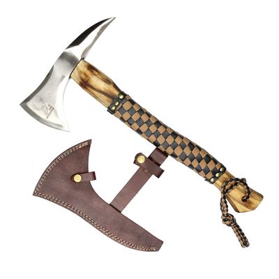TheBoneEdge 17.5" Hunting Axe Black & Brown Leather Wrapped Handle with Sheath