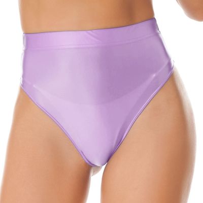 Freebily Women's Glossy High Waist Panty Briefs High Cut Rave Underwear Booty Dance Shorts Bottoms Light Purple Medium