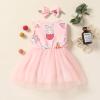 Digood Toddler Baby Girls Tulle Princess Dress Easter Cartoon Rabbit Printed Sleeveless Playwear Casual Dress Headbands(Pink,18-24 Months) view 3