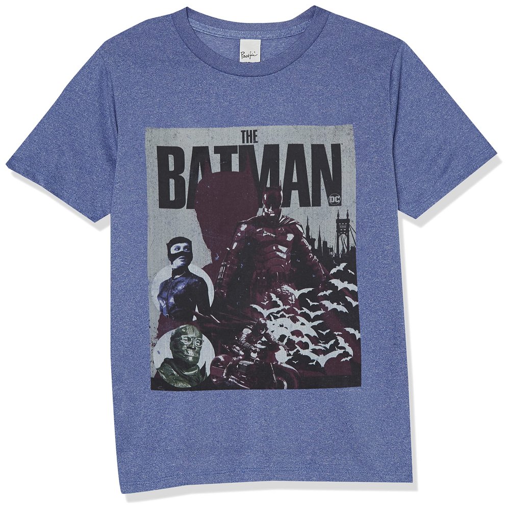 Warner Bros. boys The Batman Retro Bat Poster Short Sleeve Tee T Shirt, Royal Blue Heather, Large US