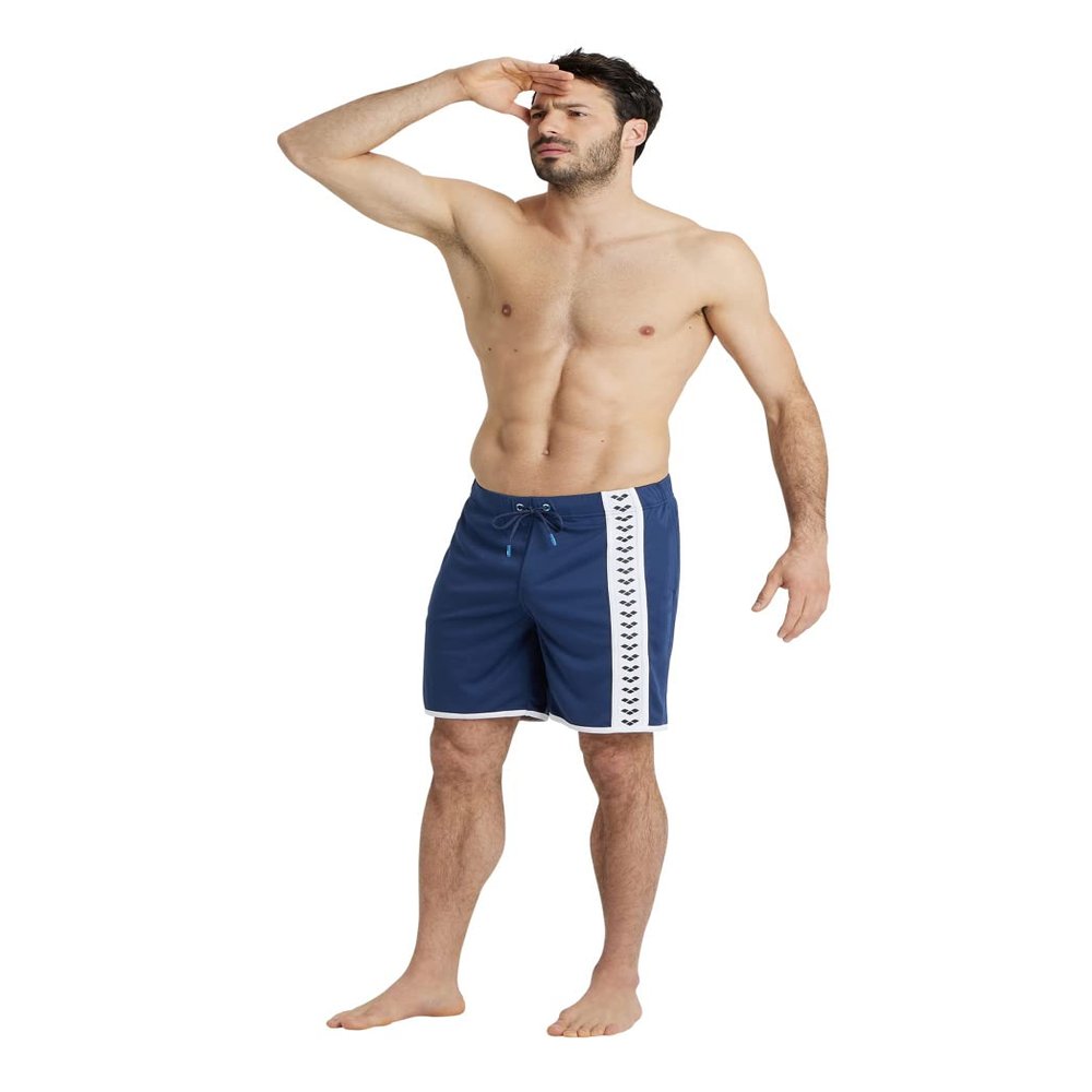 ARENA Men's Icons Beach Bermuda Logo Swim Trunk Beach Shorts, Navy/White, Small