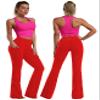 BUBBLELIME 29"/31"/33"/35"/37" Women High Waist Bootlegs Yoga Pants Tummy Control Bootcut Workout Flared Out Pockets -Scarlet Large_33" Inseam view 3