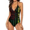BAIKUTOUAN Juneteenth American Flag Women's One Piece Swimsuits Halter V Neck Bathing Suits Tummy Control Swimwear XL view 2