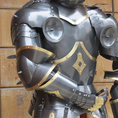 Nautical-Mart Medieval Knight Gothic Suit of Armor Horns 15th Century Body Armour (Arm Set), black
