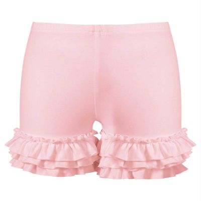 FEESHOW Baby Toddler Girls Casual Elastic Waistband Tiered Ruffle Hem Cotton Tumbling Athletic Shorts Pink 1-2 Years