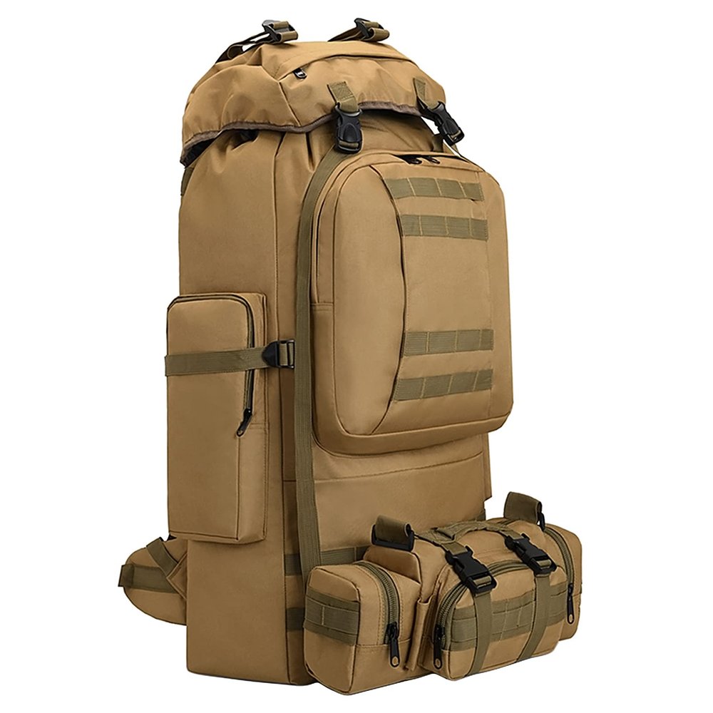 HongXingHai 100L Camping Hiking Backpack,Molle military Tactical rucksack backpack,Waterproof Lightweight Hiking Backpack (Khaki-C)