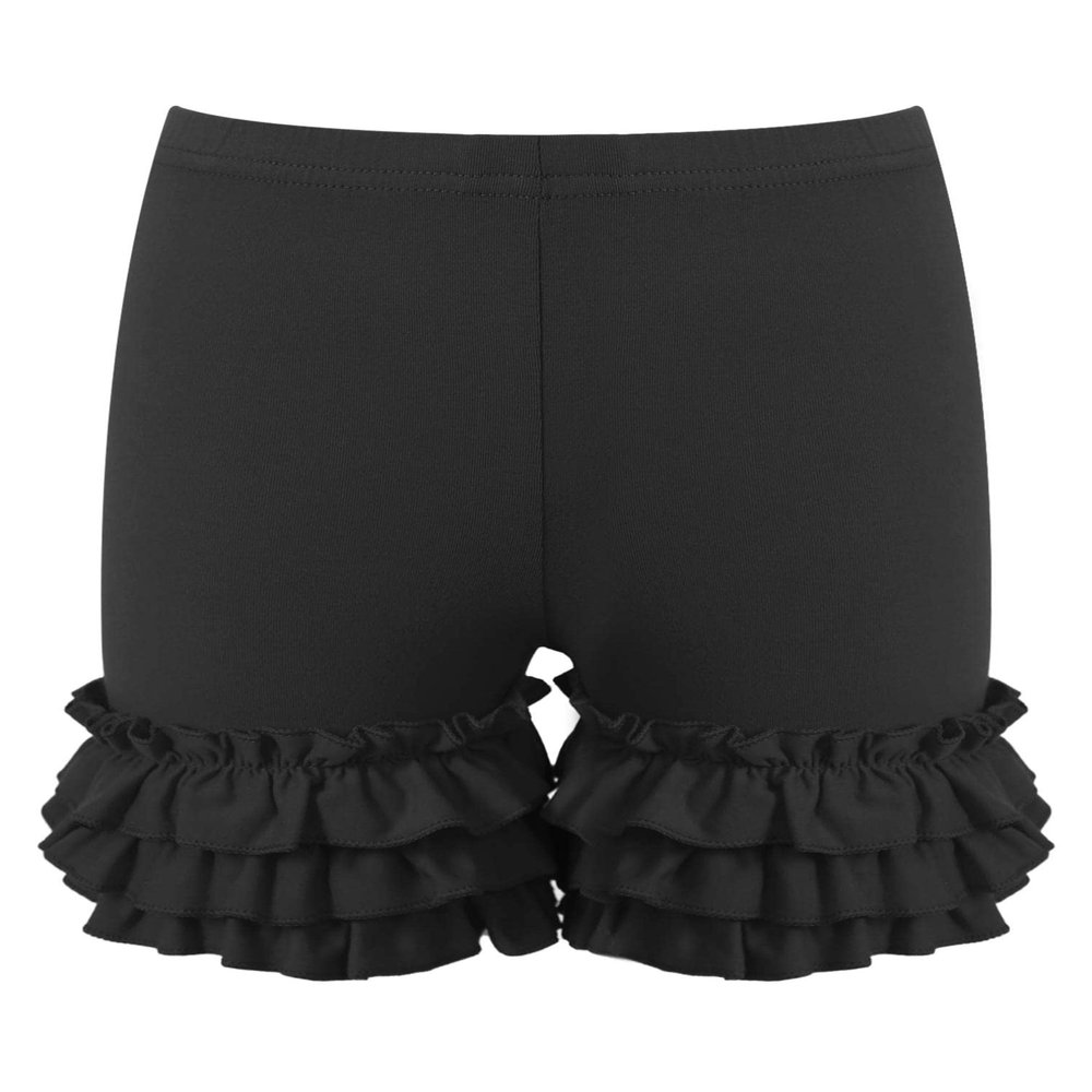 FEESHOW Baby Toddler Girls Casual Elastic Waistband Tiered Ruffle Hem Cotton Tumbling Athletic Shorts Black 1-2 Years