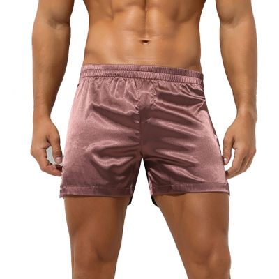 Agoky Men's Silky Satin Boxers Shorts Trunks Style Underwear Loose Smooth Sleepwear Pants 2# Coffee Large