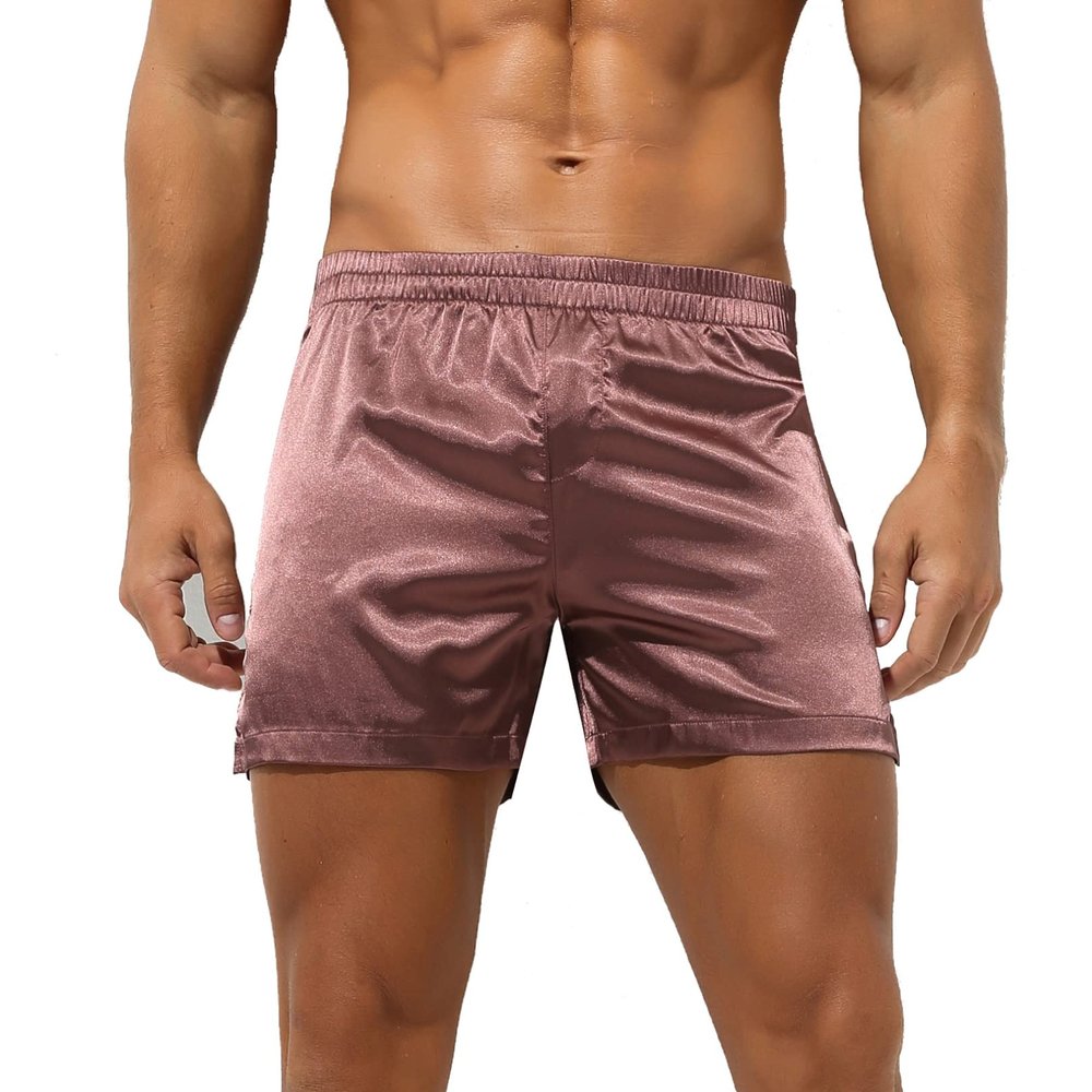 Agoky Men's Silky Satin Boxers Shorts Trunks Style Underwear Loose Smooth Sleepwear Pants 2# Coffee Large