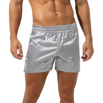 Agoky Men's Silky Satin Boxers Shorts Trunks Style Underwear Loose Smooth Sleepwear Pants 2# Grey Large