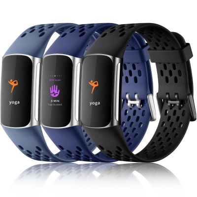 Maledan Compatible with Fitbit Charge 6/ Charge 5 Bands Women Men - Waterproof Sport Band Breathable Strap Replacement Wristbands for Fitbit Charge 6/ Charge 5 Accessories, Black/Navy Blue/Blue Gray