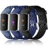 Maledan Compatible with Fitbit Charge 6/ Charge 5 Bands Women Men - Waterproof Sport Band Breathable Strap Replacement Wristbands for Fitbit Charge 6/ Charge 5 Accessories, Black/Navy Blue/Blue Gray view 1