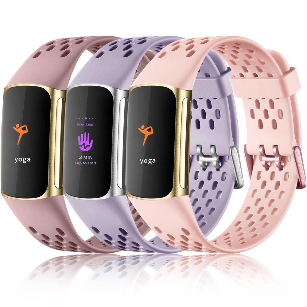 Maledan Compatible for Fitbit Charge 5 Bands/Fitbit Charge 6 Bands for Women Girls, Breathable Sport Band Waterproof Wristbands Replacement Strap for Fitbit Charge 5/ Charge 6 Bands, 3 Pack