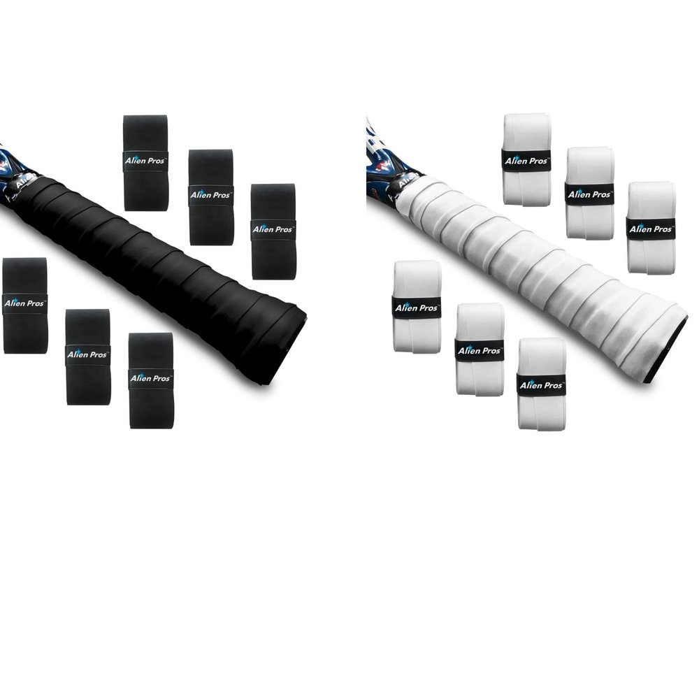 ALIEN PROS 12 Pack Black & White Tennis Racket Grip Tape - Wrap Your Racquet for High Performance