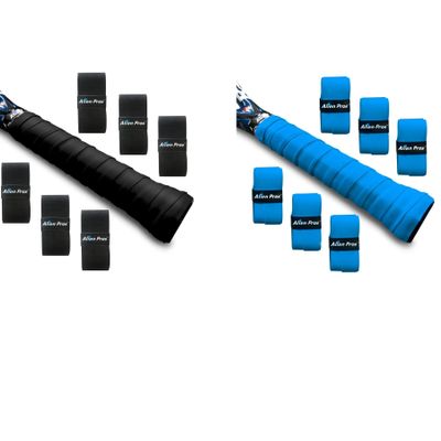 ALIEN PROS 12 Pack Black & Blue Tennis Racket Grip Tape - Wrap Your Racquet for High Performance