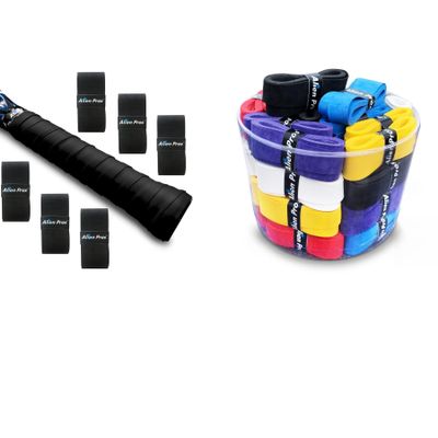 ALIEN PROS 66 Pack Black & Multicolor Mix Tennis Racket Grip Tape - Wrap Your Racquet for High Performance