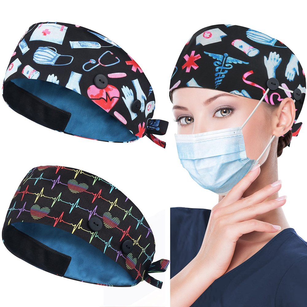 ABAMERICA Working Caps with Button and Sweatband, Adjustable Working Hats for Women Men, One Size (Tie Back or Toggle)