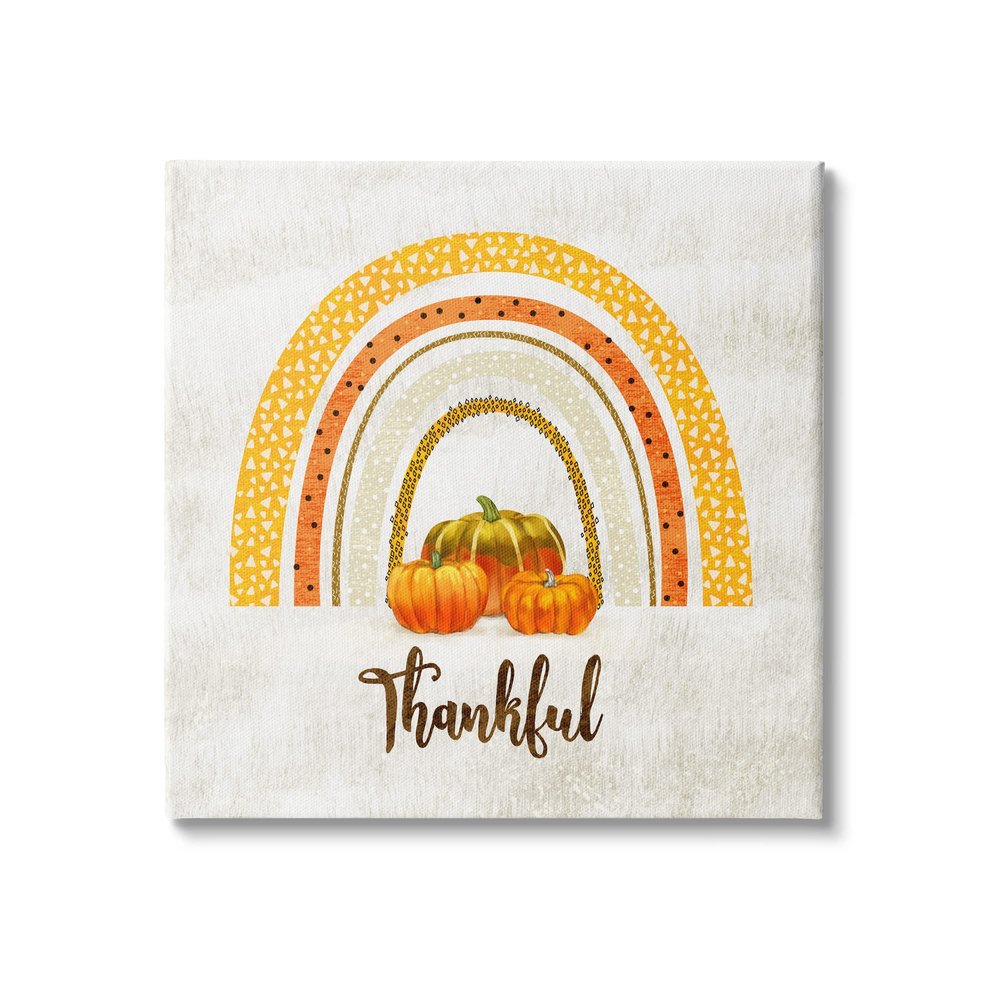 Stupell Industries Thankful Text Orange Autumn Rainbow Abstract Patterns, Design by Ziwei Li
