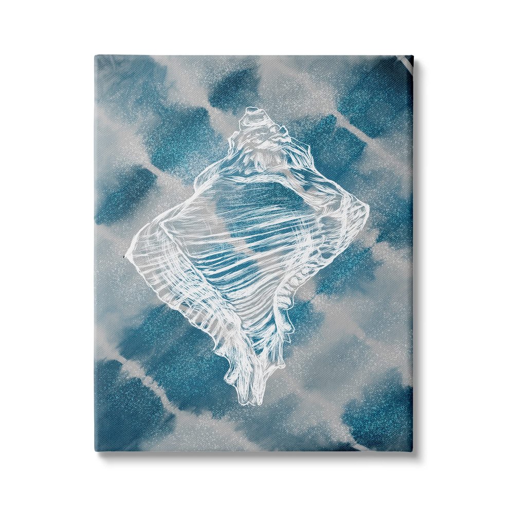 Stupell Industries Conch Shell Vintage Nautical Blue Tie Dye Pattern, Design by Ziwei Li
