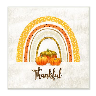 Stupell Industries Thankful Text Orange Autumn Rainbow Abstract Patterns, Design by Ziwei Li