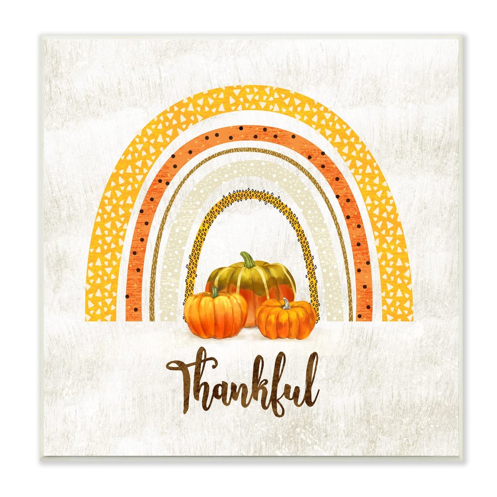 Stupell Industries Thankful Text Orange Autumn Rainbow Abstract Patterns, Design by Ziwei Li