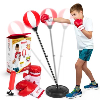 WISHKY SPORT Punching Bag for Kids Incl Boxing Gloves for 3-10 Years Old | Boxing Bag Set Toy with Height Adjustable Stand | Ideal Christmas & Birthday Gift for Boys & Girls Age 3-7 8, 9, 10 Years Old
