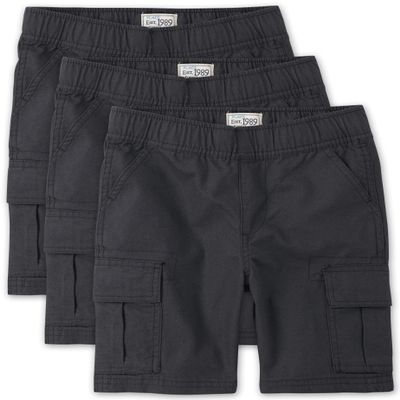 The Children's Place Boys Pull on Cargo Shorts, Washed Black 3 Pack, 8 Husky