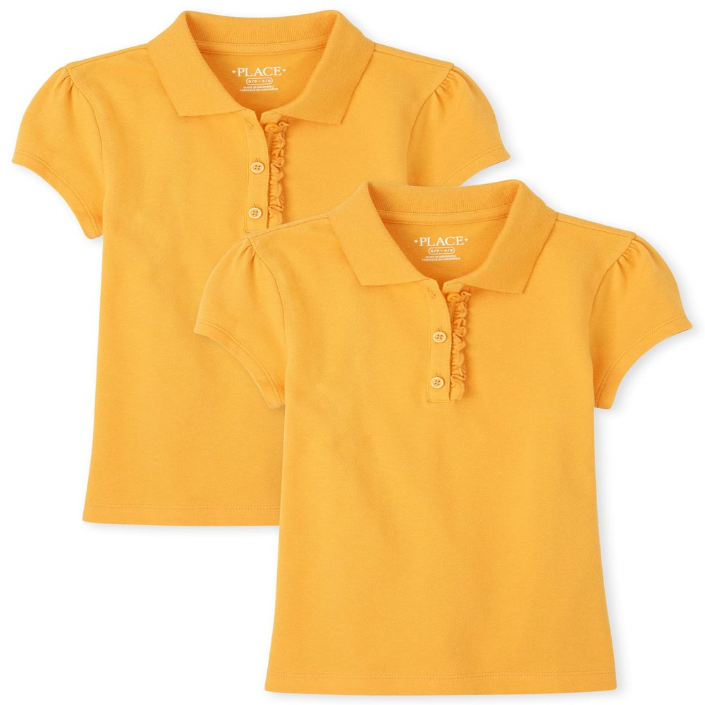 The Children's Place girls Short Sleeve Ruffle Pique Polo Shirt, Yellow Pencil 2 Pack, X-Small US