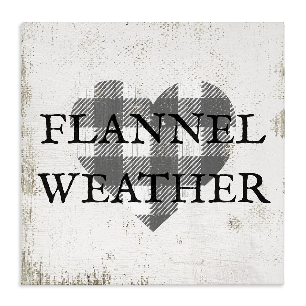 'Flannel Weather Phrase Patchwork Plaid Heart'| Canvas Art
