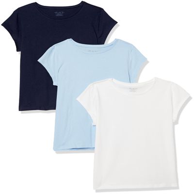 The Children's Place Girls Basic Short Sleeve Layering Tees Navy/Daybreak/White 3-Pack Large Plus