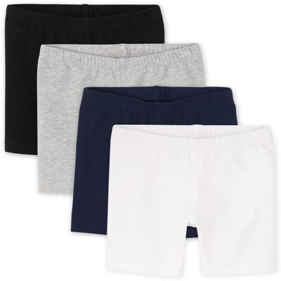 The Children's Place Baby Girls and Toddler Solid Bike Shorts, Black/Heather Gray/Tidal/White 4-Pack, 2T US