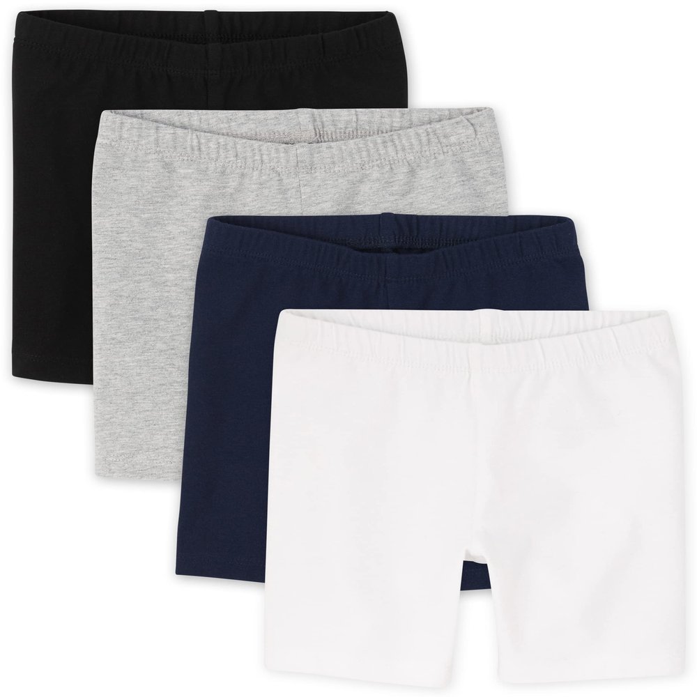 The Children's Place Baby Girls and Toddler Solid Bike Shorts, Black/Heather Gray/Tidal/White 4-Pack, 2T US
