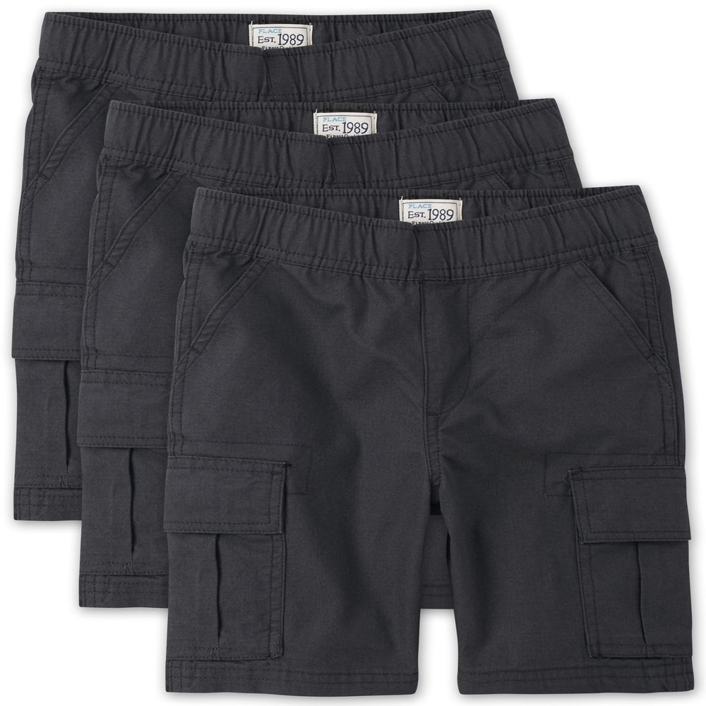 The Children's Place Boys Pull on Cargo Shorts, Washed Black 3 Pack, 12 Husky