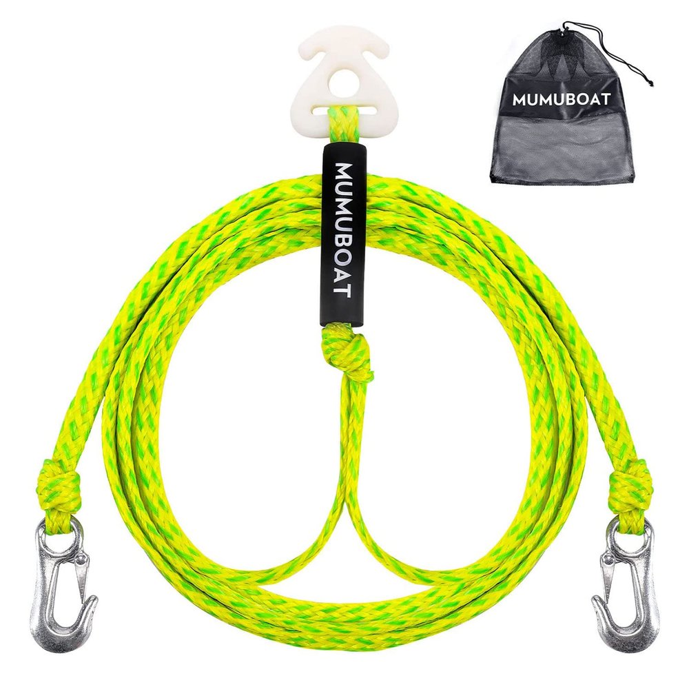 MUMUBOAT 16ft Watersport Tow Rope Harness for 4 Riders Tubing, Towable Tube, Water Skier, Wakeboarder, Kneeboarder (Green and Yellow)