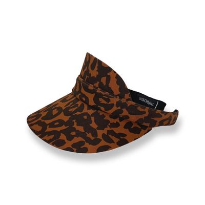 Women's UPF 50+ UV Protection Wide Brim Beach Sun and Sport Visor Hat Leopard