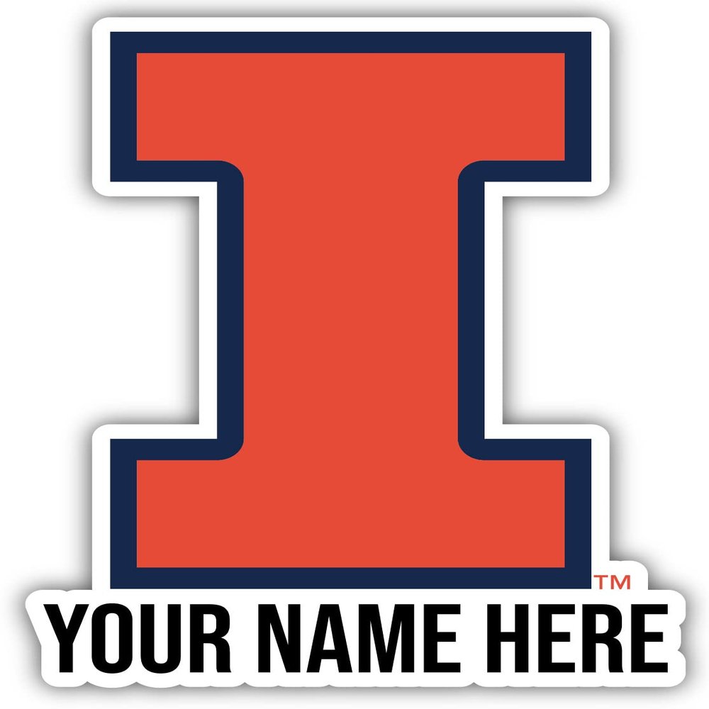 Personalized Customizable Illinois Fighting Illini Vinyl Decal Sticker Custom Name Officially Licensed Collegiate Product