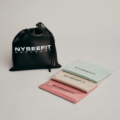 NYSEEFIT Therapy-Band Resistance Bands Set with Carry Bag, Non-Latex Elastic Band, Upper & Lower Body Exercise, Body Weight Strength Training, Physical Therapy, Pilates, Rehab, Pink, Green & Tan