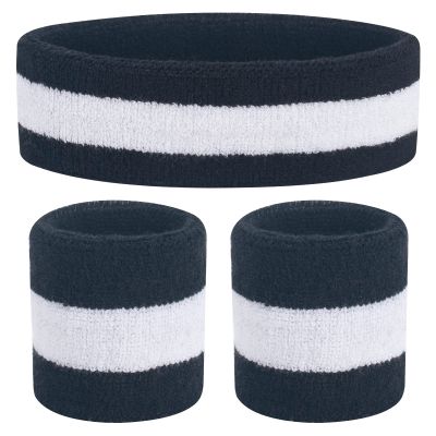ONUPGO Kids Sweatbands Headband Wristband Set - Athletic Cotton Sweat Band for Sports (1 Headband + 2 Wristbands) (Black/White/Black)