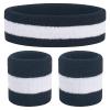 ONUPGO Kids Sweatbands Headband Wristband Set - Athletic Cotton Sweat Band for Sports (1 Headband + 2 Wristbands) (Black/White/Black) view 1