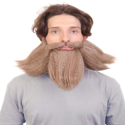 HPO Adult Men's Giant Brown Twisted Wizard Champion Mustache and Beard, Synthetic Fiber