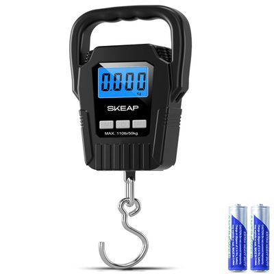 Digital Fish Scale Hanging Scale Fishing Scale, SKEAP 110lb/50kg Luggage Scale,Fish Weighing Scale, Upgrade Large Handle & Backlit LCD Display, Black,Fishing Gifts for Men,Black