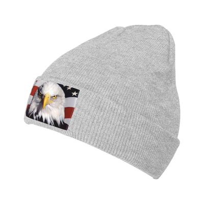 American Bald Eagle Knit Beanie Winter Hats for Men and Women Knitted Cuffed Skull Cap Acrylic Daily Beanie Hat Gray