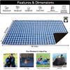 BRAWNTIDE Large Outdoor Waterproof Blanket - Thick Tartan Plaid Fleece, Warm, Windproof, Sandproof, Ideal for Camping, Parks, Grass, Hiking, Travel, Includes Stuff Sack, Shoulder Strap (Plaid Blue) view 2