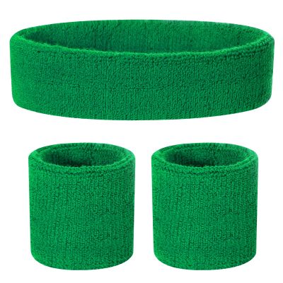 ONUPGO Kids Sweatbands Headband Wristband Set - Athletic Cotton Sweat Band for Sports (1 Headband + 2 Wristbands) (Green)