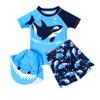 Moggemol Kids Boys 2 Piece Rash Guard Swimsuit Short Sleeve Shark Bathing Suit with Hat UPF 50+ Blue 3-4 Years view 1