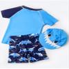 Moggemol Kids Boys 2 Piece Rash Guard Swimsuit Short Sleeve Shark Bathing Suit with Hat UPF 50+ Blue 3-4 Years view 2