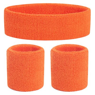 ONUPGO Kids Sweatbands Headband Wristband Set - Athletic Cotton Sweat Band for Sports (1 Headband + 2 Wristbands) (Orange)
