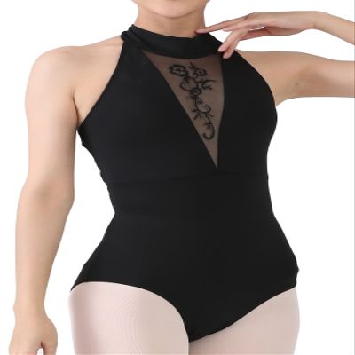 Dance Elite - Isadora - Deep V mesh Front Dance leotard. Leotards for Women Ballet and Dance (Black, Adult XL)