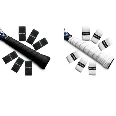 ALIEN PROS 12 Pack Black & White Tennis Racket Grip Tape  Precut and Light Tac Feel Tennis Grip
